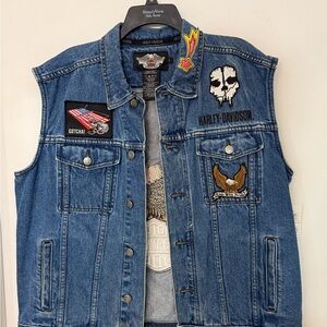 Harley-Davidson Blue Denim Vest with Embroidered Patch